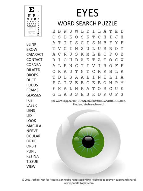 Mirror Eyes Word Searches Free Printable Worksheet