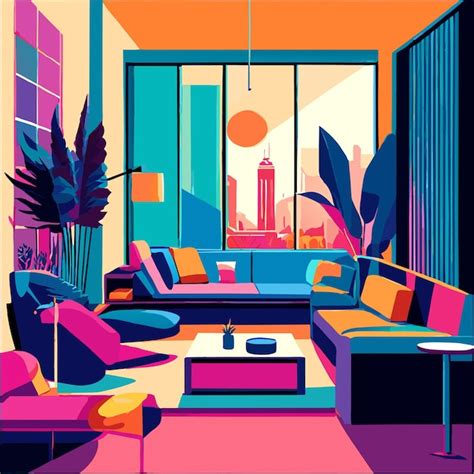 Premium Vector Modern Living Room Interior Design Vector Illustration