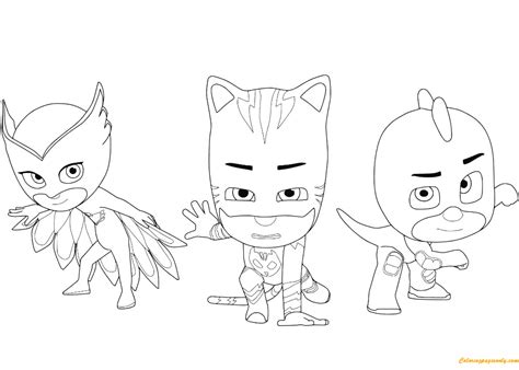 Let's draw and color pj masks Owlette, Catboy and Gecko From Pj Masks Coloring Pages ...