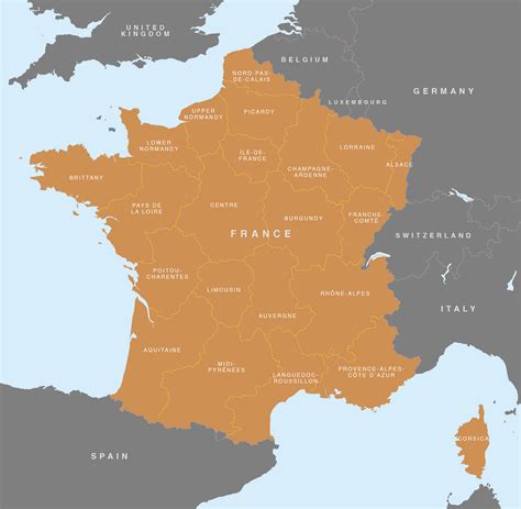 Map of France - French regions - royalty free editable base map