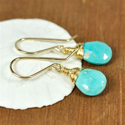 Items Similar To Turquoise And Gold Wire Wrapped Dangle Earrings K