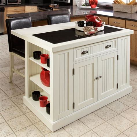 Shop Nantucket Distressed White Finish Kitchen Island With Two Bar