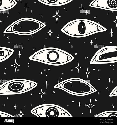 Vector Seamless Pattern Creepy Eyes On A Black Background Stock Vector