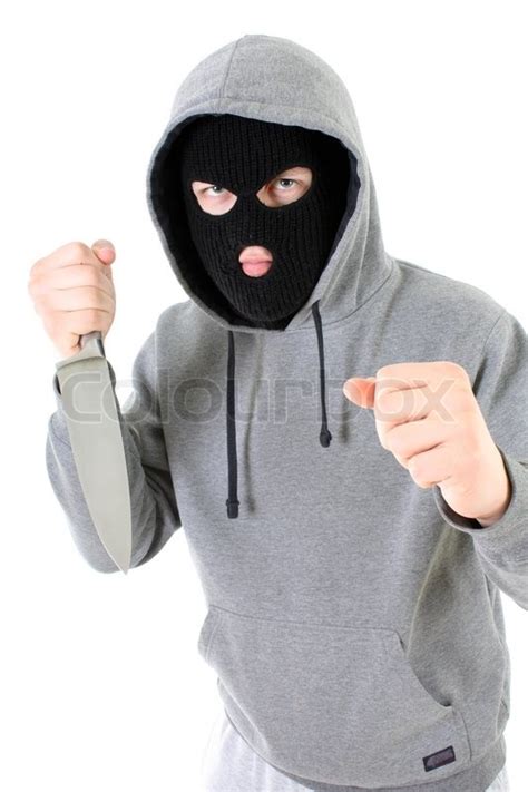 Gangster In Black Mask With Knife Stock Photo Colourbox