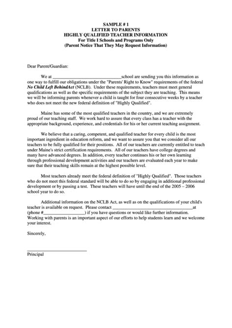 Letters To Parents From Teachers Templates