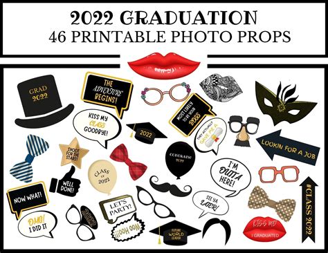 2022 Graduation Photo Props Printable Grad Party Photo Booth Props