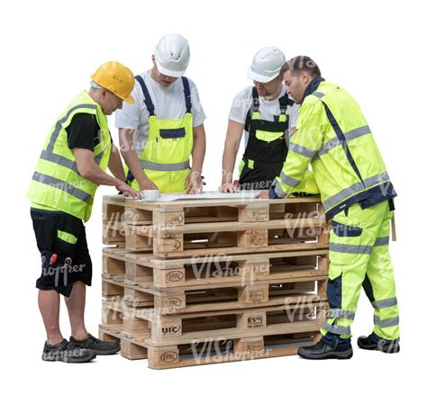 Cut Out Group Of Workmen Standing And Discussing Plans Vishopper