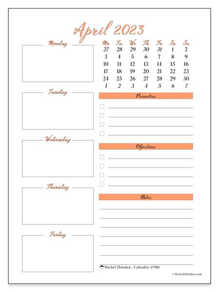 April 2023 Printable Calendar “482ms” Michel Zbinden Ca