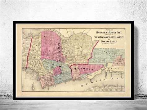 Old Map Of Jersey City And Hoboken Hudson County 1872 Old Map Hudson