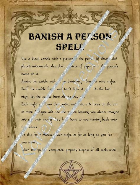 Banishing A Person Spell Page For Homemade Halloween Spell Book
