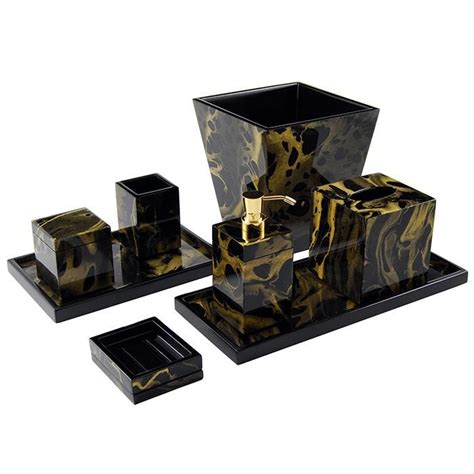 Embrace your trendsetting ways as well as a luminous shine with stainless steel bathroom accessories. Black Gold Marble Lacquer Bathroom Accessories (With ...