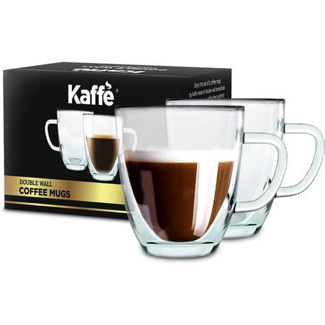 Kaffe 16oz Glass Coffee Mugs Large Double Wall Borosilicate Glass Coffee Cups Perfect