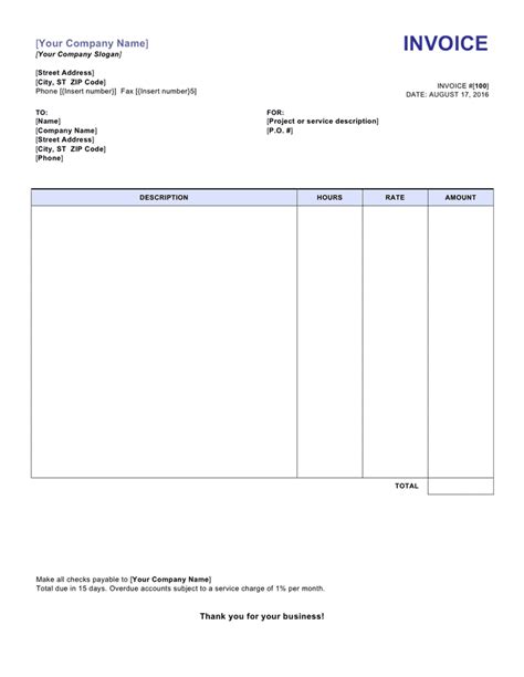sample invoice template  word   formats