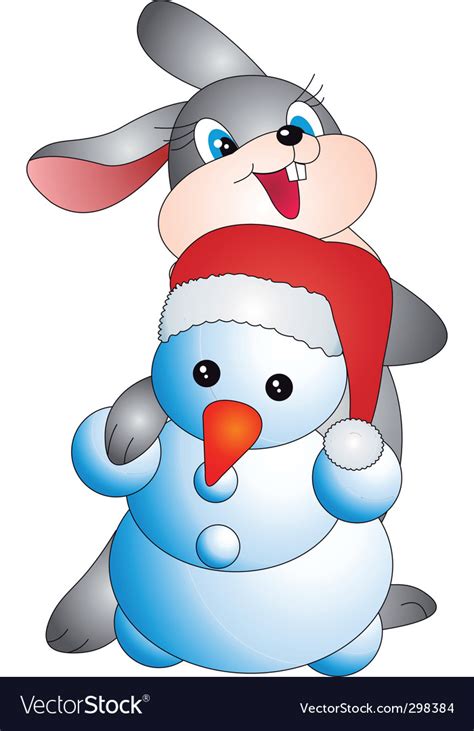 Rabbit And Snowman Royalty Free Vector Image Vectorstock