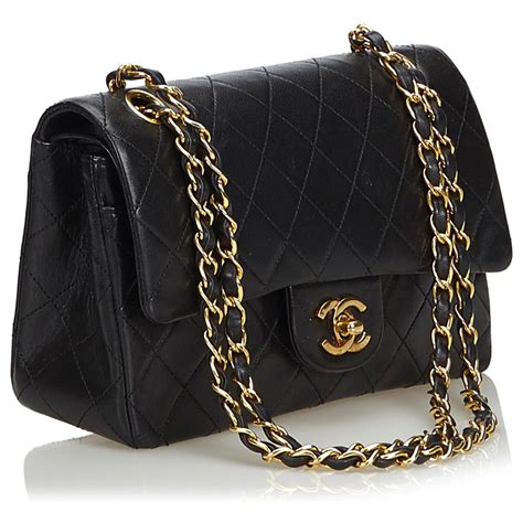 Timeless Chanel Black Classic Small Lambskin Leather Lined Flap Bag Ref