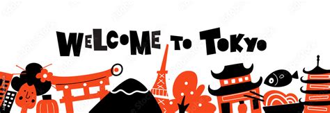 Welcome To Tokyo Vector Horizontal Web Banner With Different Tokyo