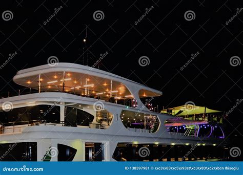 Luxury Yacht in the Night Istanbul, Turkey. Stock Image - Image of