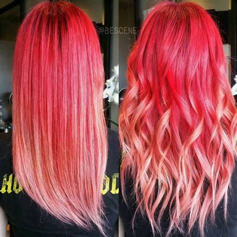 20 Bright Red Hairstyles That Sizzle | Bright red hair, Pink ombre hair, Bright red hair color