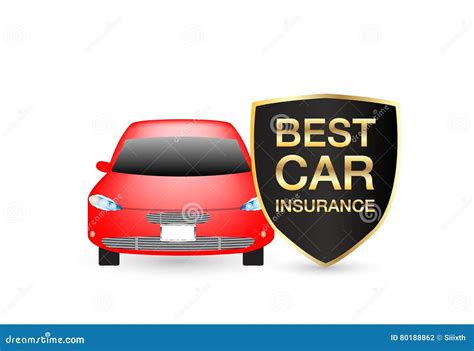 Best Car Insurance Shield Logo With Red Car Stock Vector Illustration