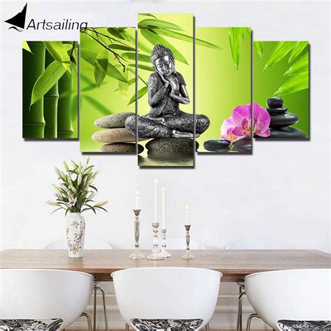 Looking for great value and quality original hand painted art? ArtSailing 5 panel wall art on canvas Silver Zen Buddha ...