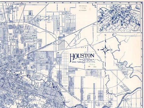 Vintage Map Of Houston Houston Print Houston Wall Art Etsy Houston