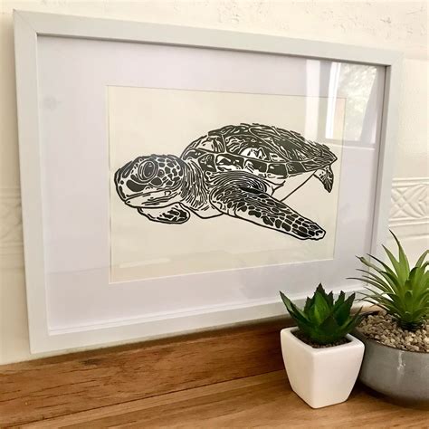 Sea Turtle Original Linocut Print Unframed Etsy