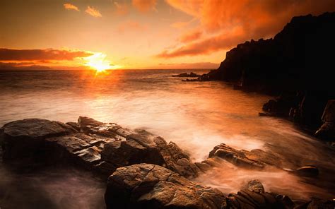 Hd Wallpaper Ireland County Donegal Sea Beach Rocks Sunset