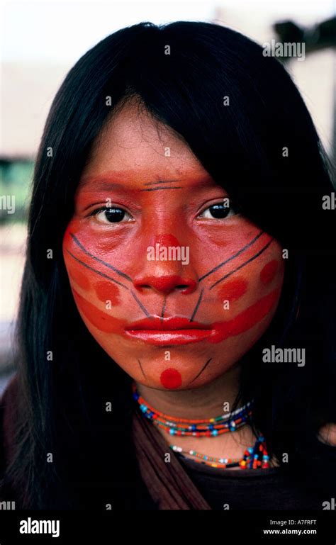 Ashaninka Girl With Red Face Paint Stock Photo Alamy