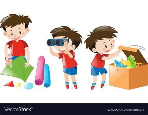 Boy In Red Shirt Doing Different Things Royalty Free Vector