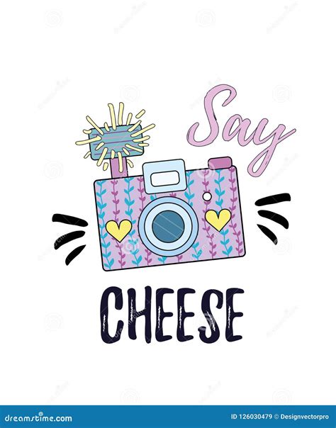 Say Cheese Inspirational Poster with Camera. Vector Illustration Stock