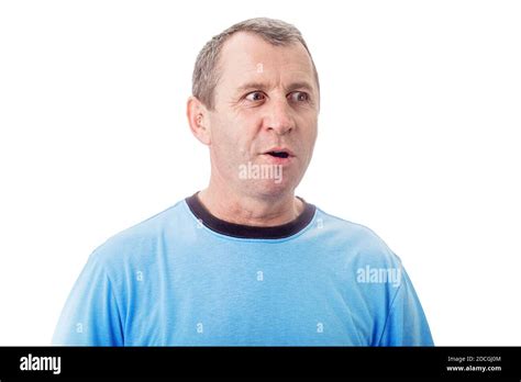 Shocked Middle Aged Man Big Eyes And Open Mouth Isolated On White
