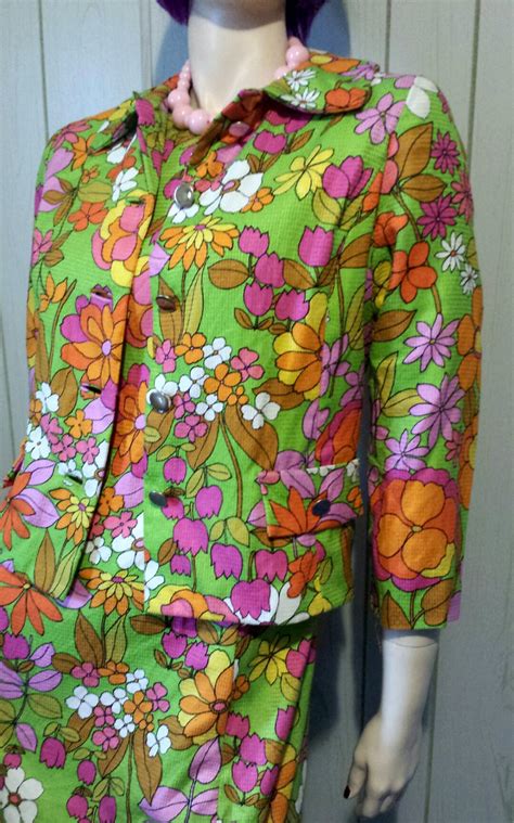 60s psychedelic neon flower power mod shift mini dress w jacket s m