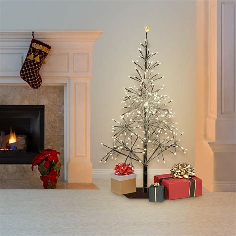Alpine Corporation Festive Silver Christmas Tree With Led Lights