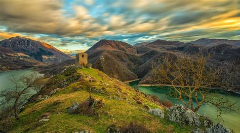 Nature Landscape Lake Italy Mountain Clouds Sunset Grass Dead