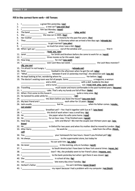 All Tenses English Grammar Worksheet With Answers Printable Pdf Download Gambaran