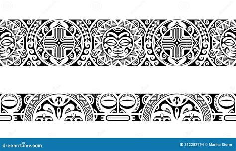 Set Of Maori Polynesian Tattoo Bracelets Border Tribal Sleeve Seamless