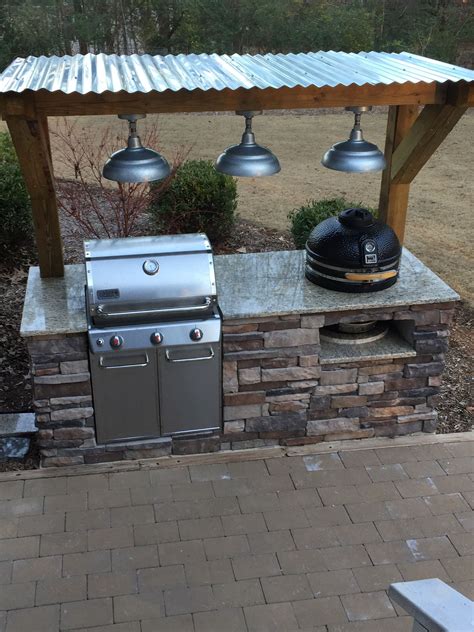 This little outdoor kitchen was made with materials that were reclaimed from an old barn. Outdoor Grill - stacked stone - Gas and Charcoal | Outdoor ...