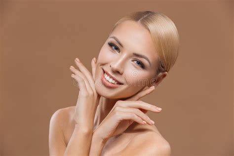 Charming Blonde Naked Woman Combing Long Hair Stock Image Image Of Attractive Elegant