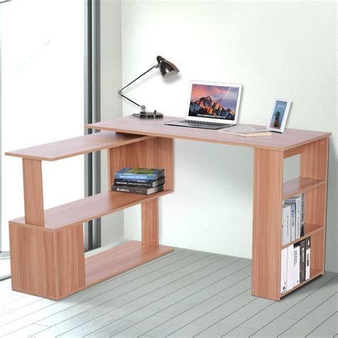HomCom 360 Degree Rotating Home Office Corner Desk And Storage Shelf
