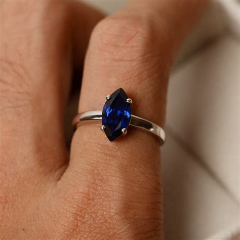 Marquise Cut Ring Sapphire Ring Blue Sapphire Solitaire Etsy