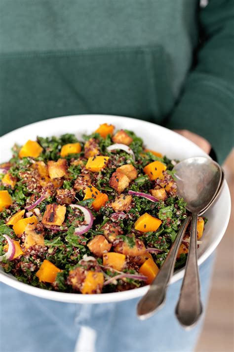 quinoa pumpkin and kale salad with tempeh green evi