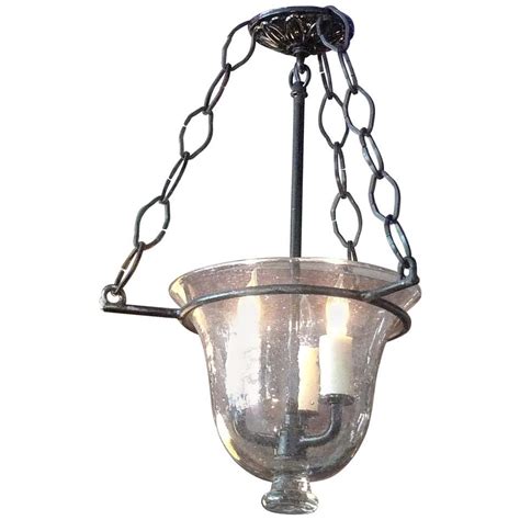 C1950 Vintage French 3 Light Glass Bell Jar Chandelier At 1stdibs