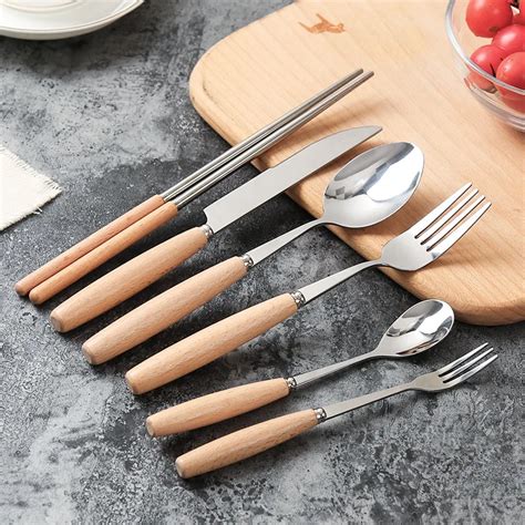 Hakoona Stainless Steel Cutlery Sets Wooden Handle Steak Knife And Fork