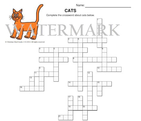 Cats Crossword Puzzle Etsy