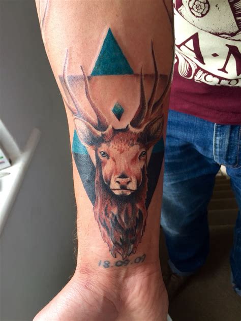 Amazing Geometric Stag Deer Tattoo On My Forearm Deer Tattoo Tattoos