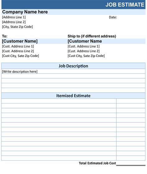 Free Printable Business Estimate Forms Printable Forms Free Online
