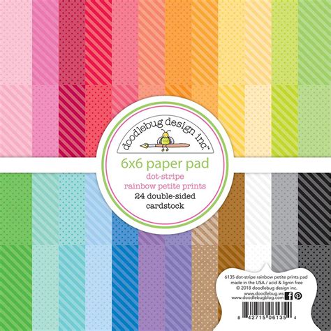Doodlebug Double Sided Paper Pad X Pkg Dot Stripe Rainbow