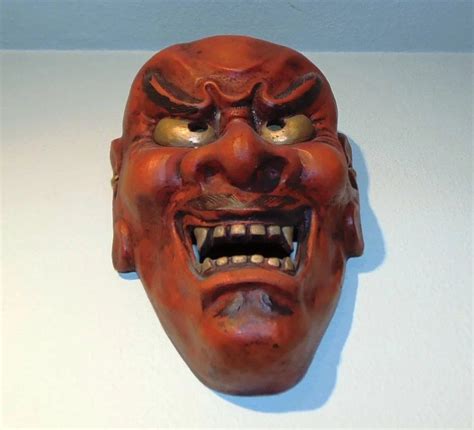 Japanese Vintage Heavy Pottery Decorative Mask Of Onryo 能面 On Sale Now