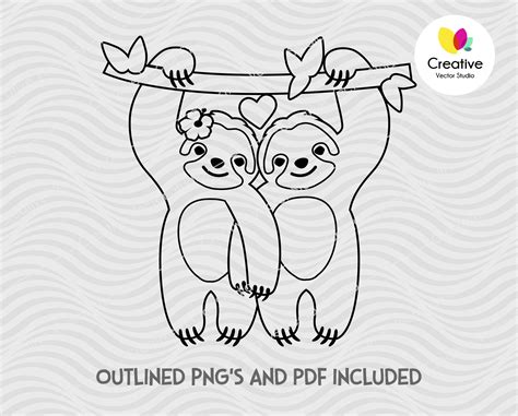 Cute Sloth Couple Svg Valentine Creative Vector Studio