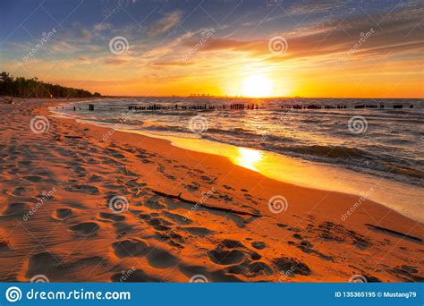 Amazing Sunset At Baltic Sea Beach Stock Image Image Of Landscape